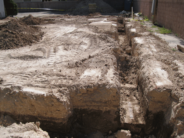 Trenches of building footings, July 23, 2016