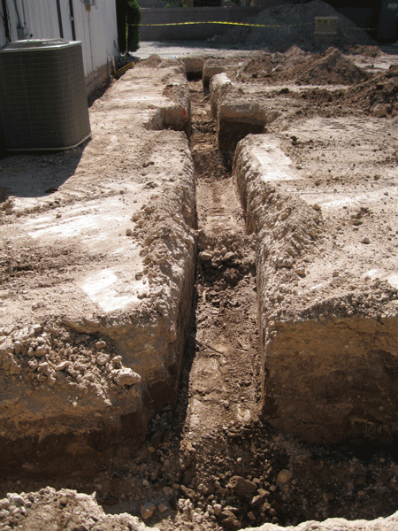 Trenches of building footings, July 23, 2016
